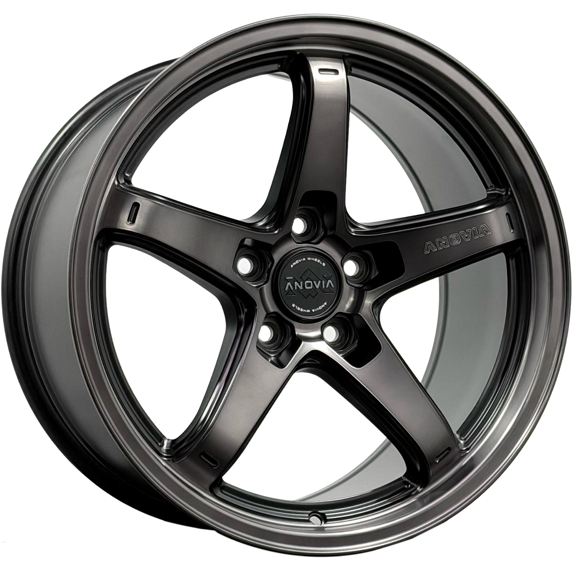 Set of 4 Anovia AN-5S 18x8.5 5x108 +40 Black Machined Dark Tint Wheels