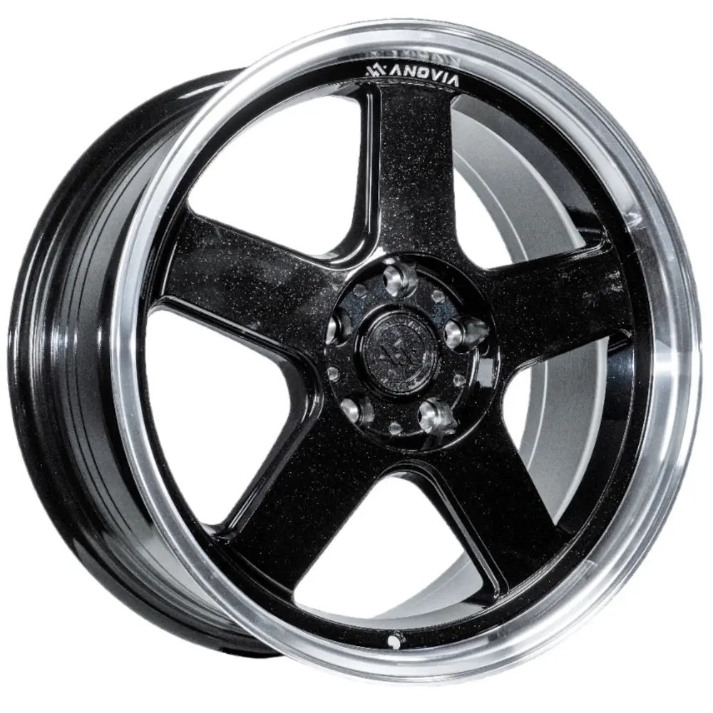 Set of 4 Anovia Highball 18x9.5 5x114.3 +22 Metallic Black Machined Lip Wheels