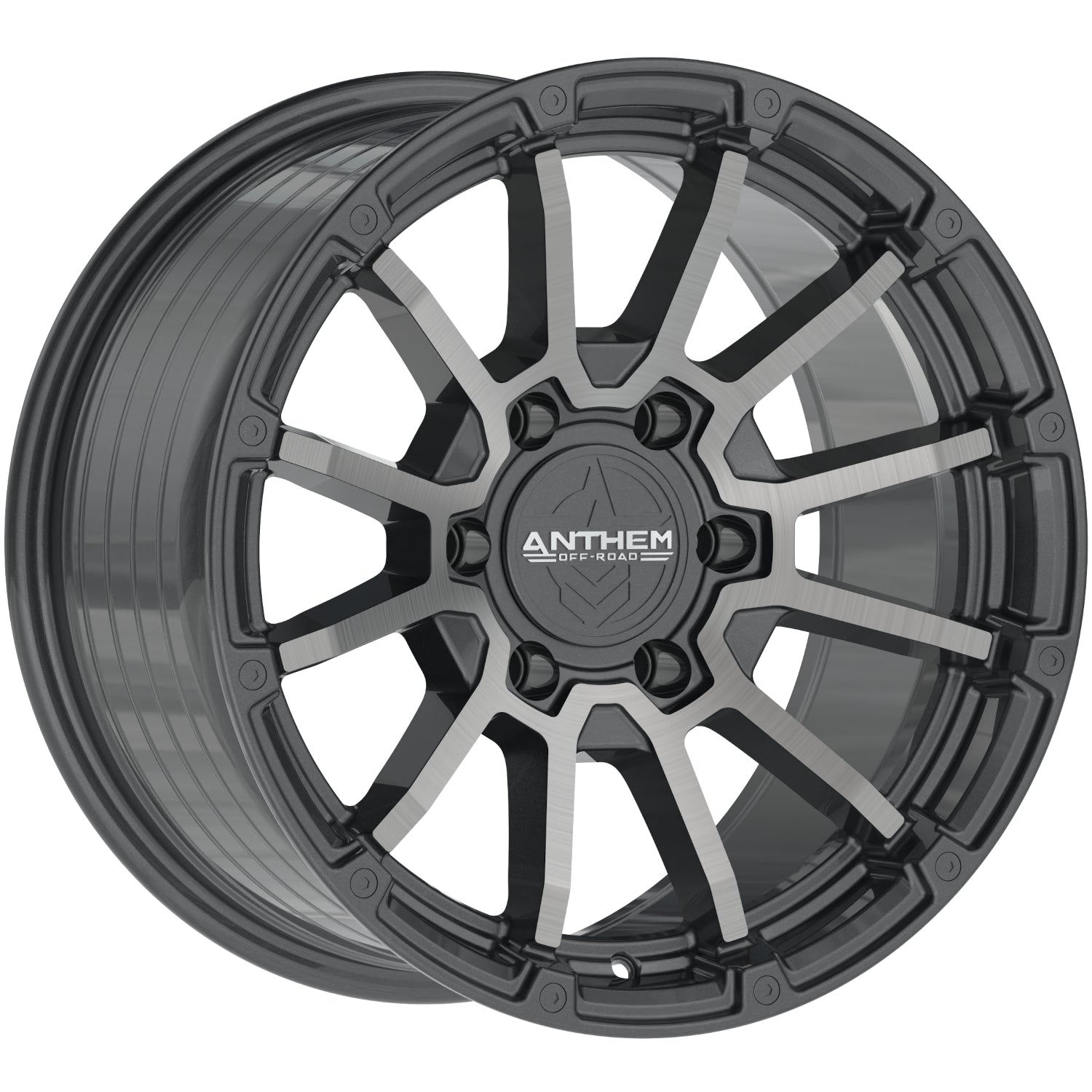 Set of 4 Anthem Off-Road Raider 17x8.5 6x5.5 0 Satin Gunmetal with Machined Face Wheels