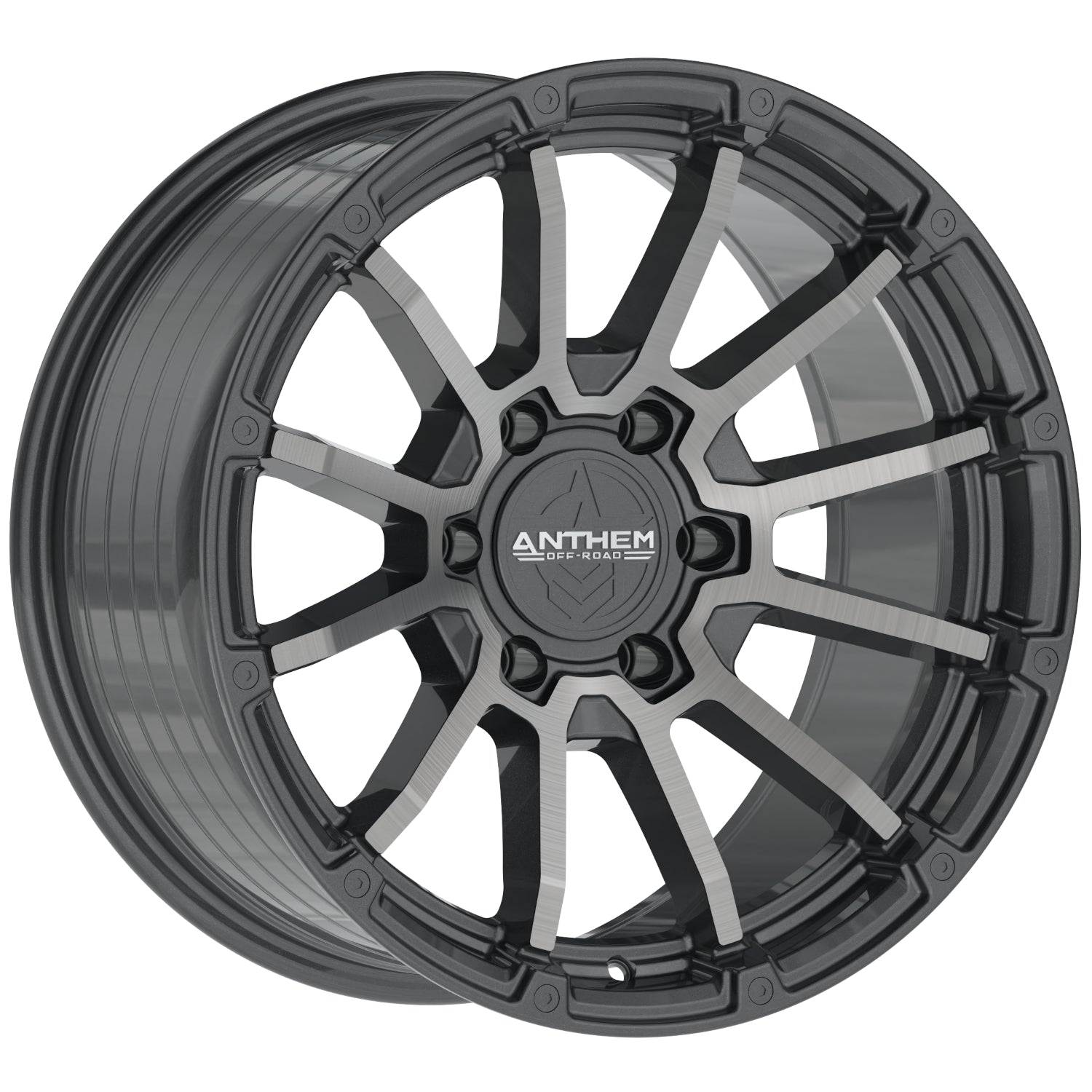 Set of 4 Anthem Off-Road Raider 18x9 6x135 -12 Satin Gunmetal with Machined Face Wheels